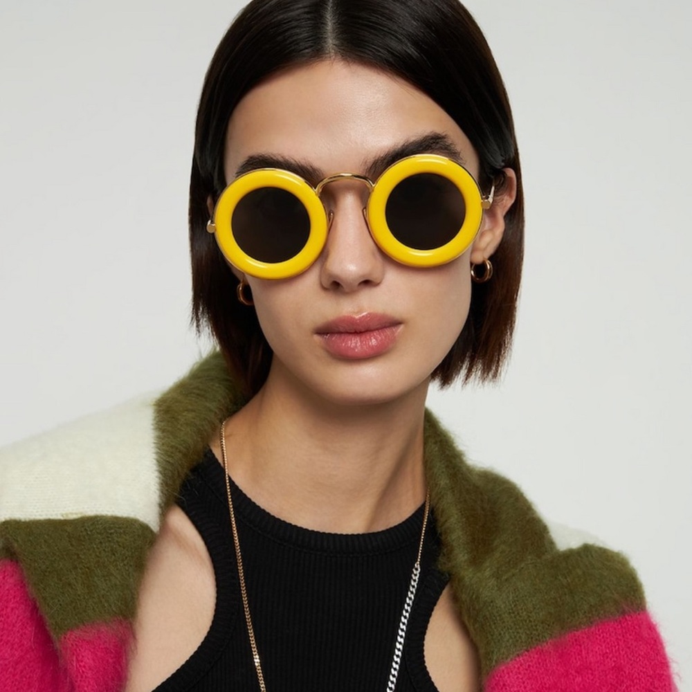 Authentic unisex Loewe Paula Ibiza Yelow Gold Round Sunglasses